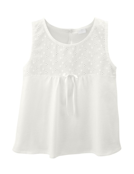 Pijama de verano Chic de niña con voile bordado y lazo